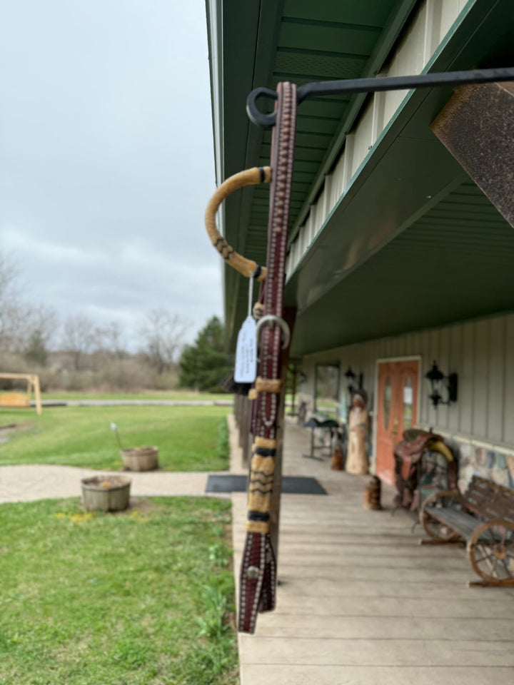 Dutton Bits Dark Oiled Basket Stamp Slip Ear Headstall with Black Rawhide Accents