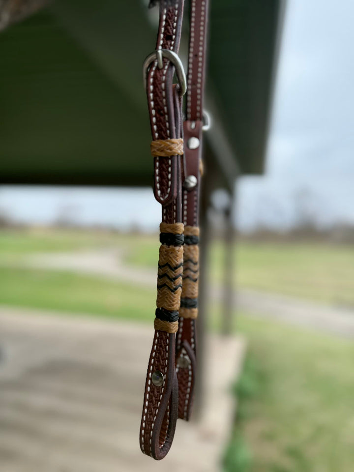 Dutton Bits Dark Oiled Basket Stamp Slip Ear Headstall with Black Accents