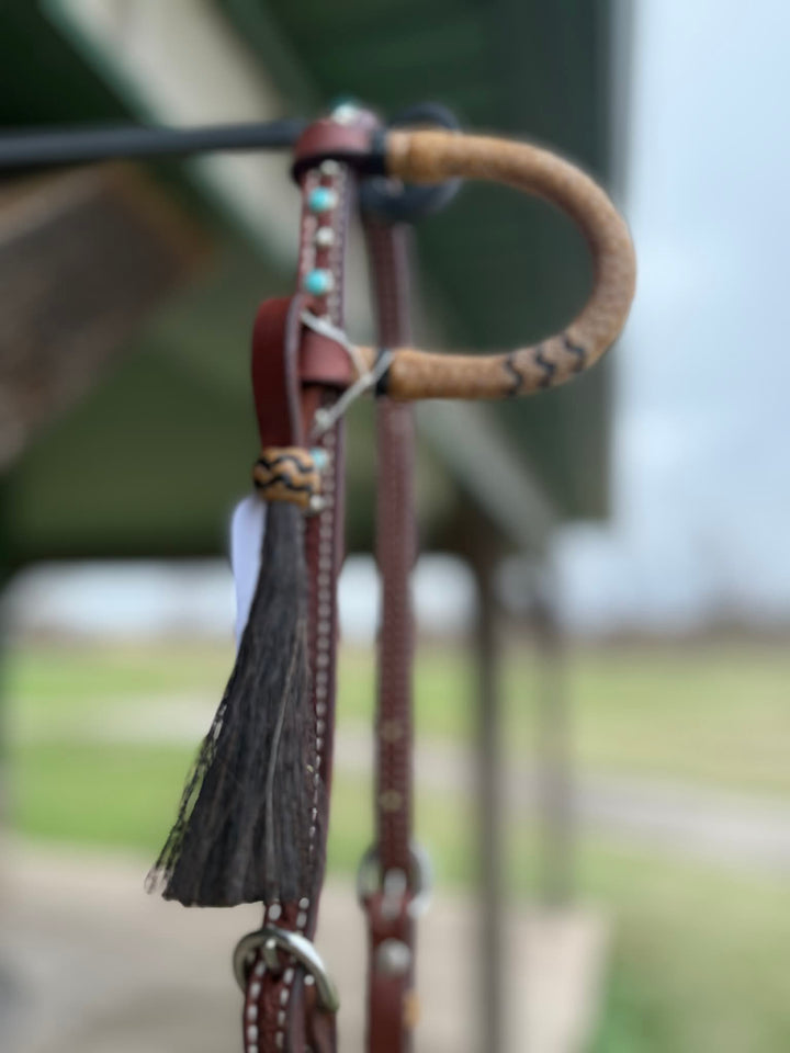 Dutton Bits Dark Oiled Basket Stamp Slip Ear Headstall with Black Accents