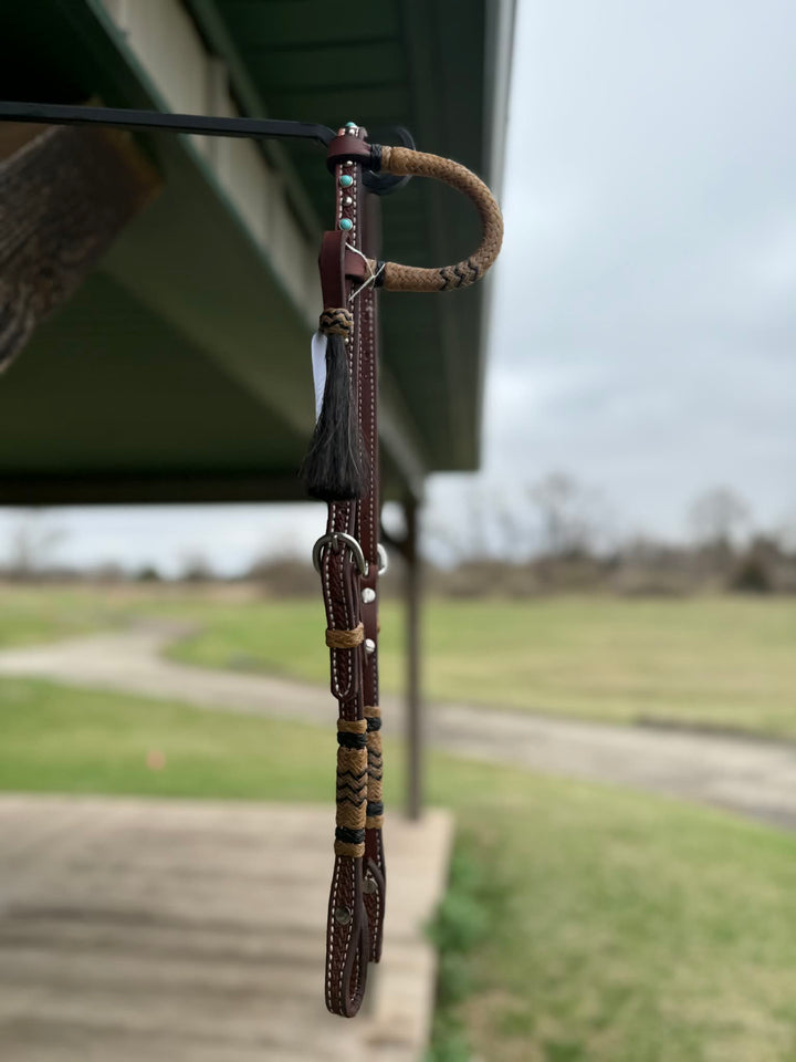 Dutton Bits Dark Oiled Basket Stamp Slip Ear Headstall with Black Accents