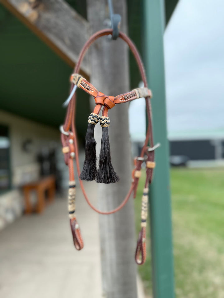 Dutton Bits Tie Front Basket Stamped Browband Headstall with Black Accents