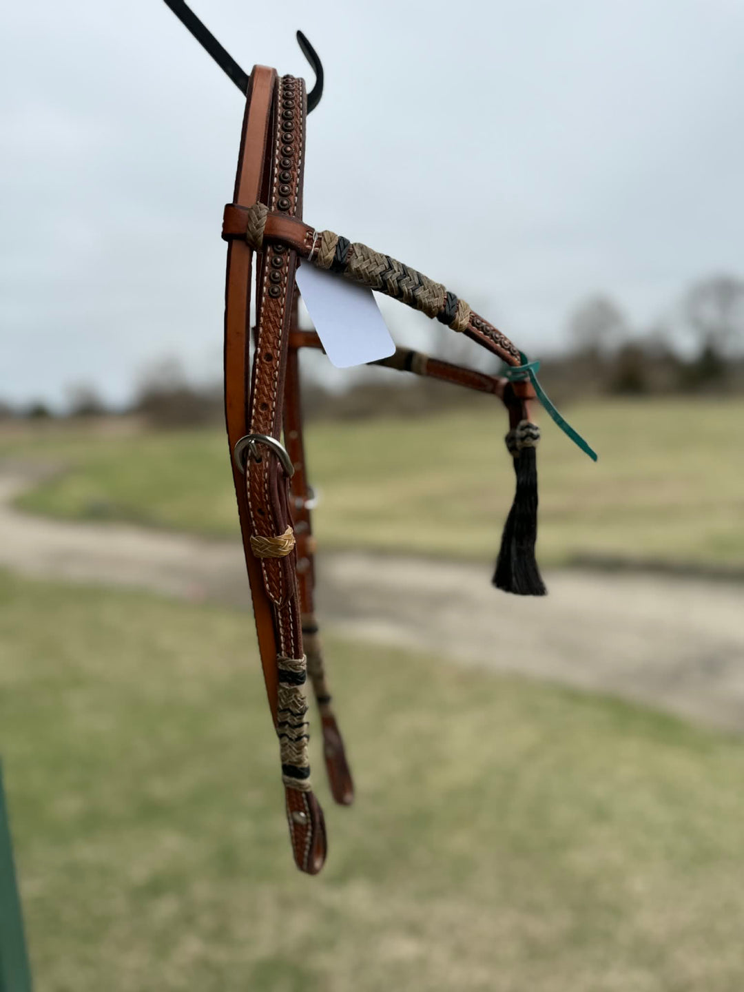Dutton Bits Tie Front Basket Stamped Browband Headstall with Black Accents