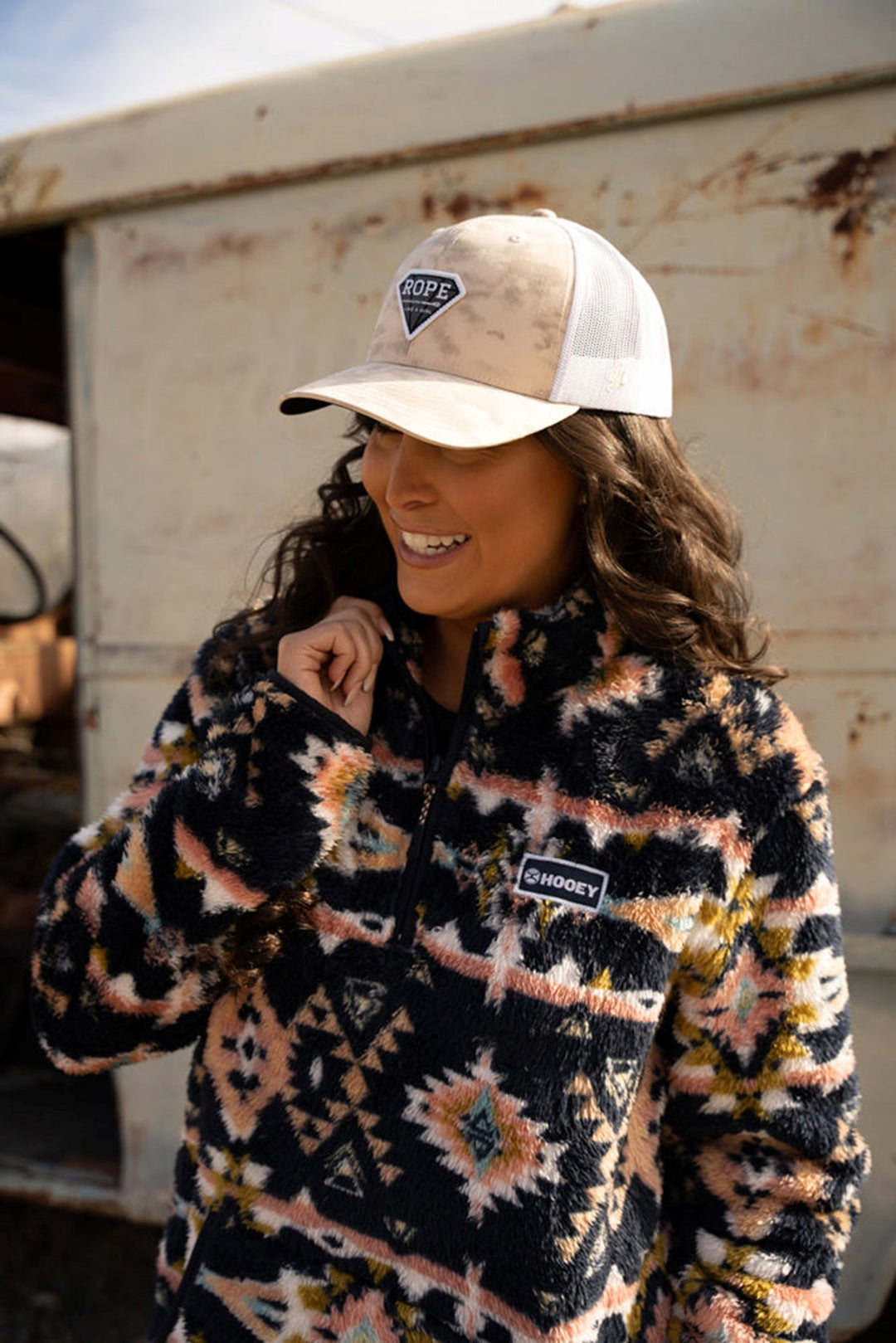 Hooey Women's Navy and Aztec Fleece Pullover