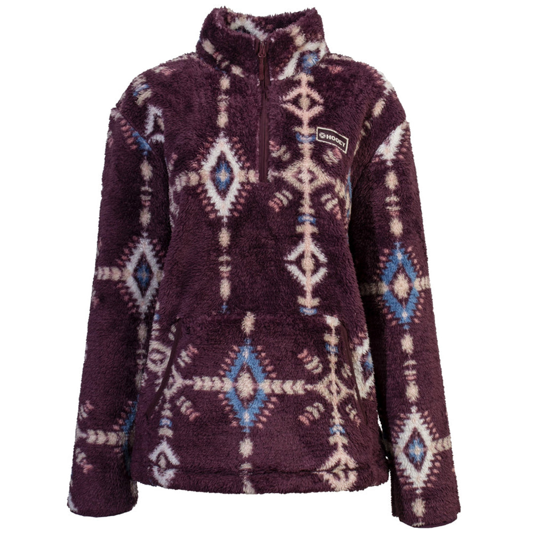 Hooey Women's Maroon Aztec Fleece Pullover