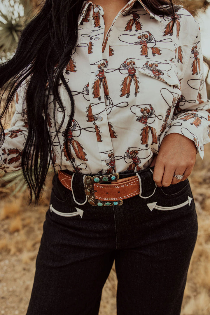 Howdy Hanny Women's Roping Cowboy Pearl Snap Shirt
