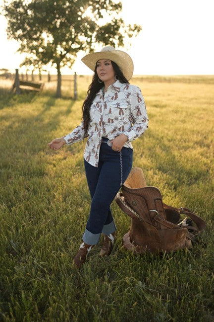 Howdy Hanny Women's Roping Cowboy Pearl Snap Shirt