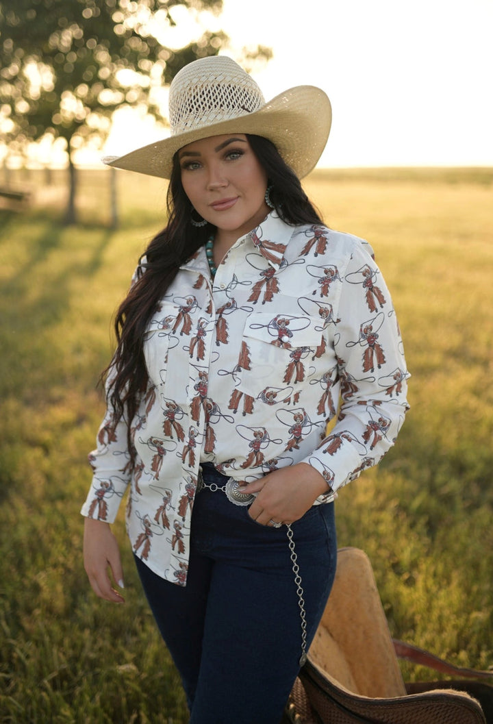Howdy Hanny Women's Roping Cowboy Pearl Snap Shirt