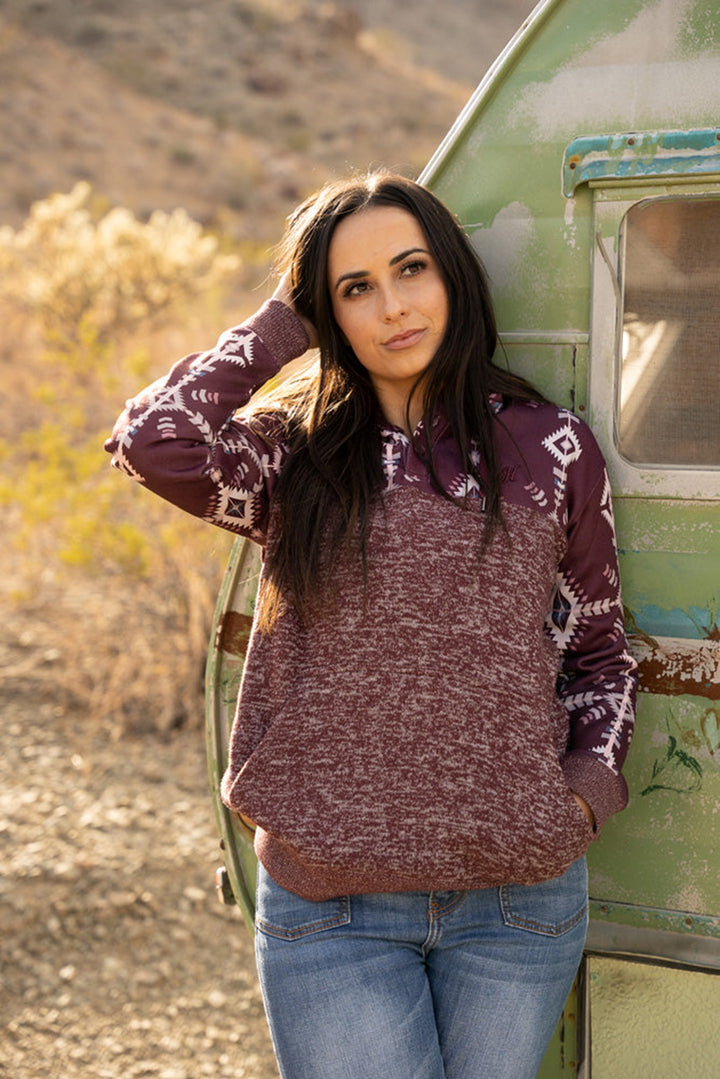 Hooey Women's Maroon and Aztec Jimmy Hoodie