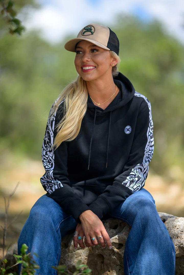 Hooey Women's Black with White Filigree Pattern Canyon Hoodie