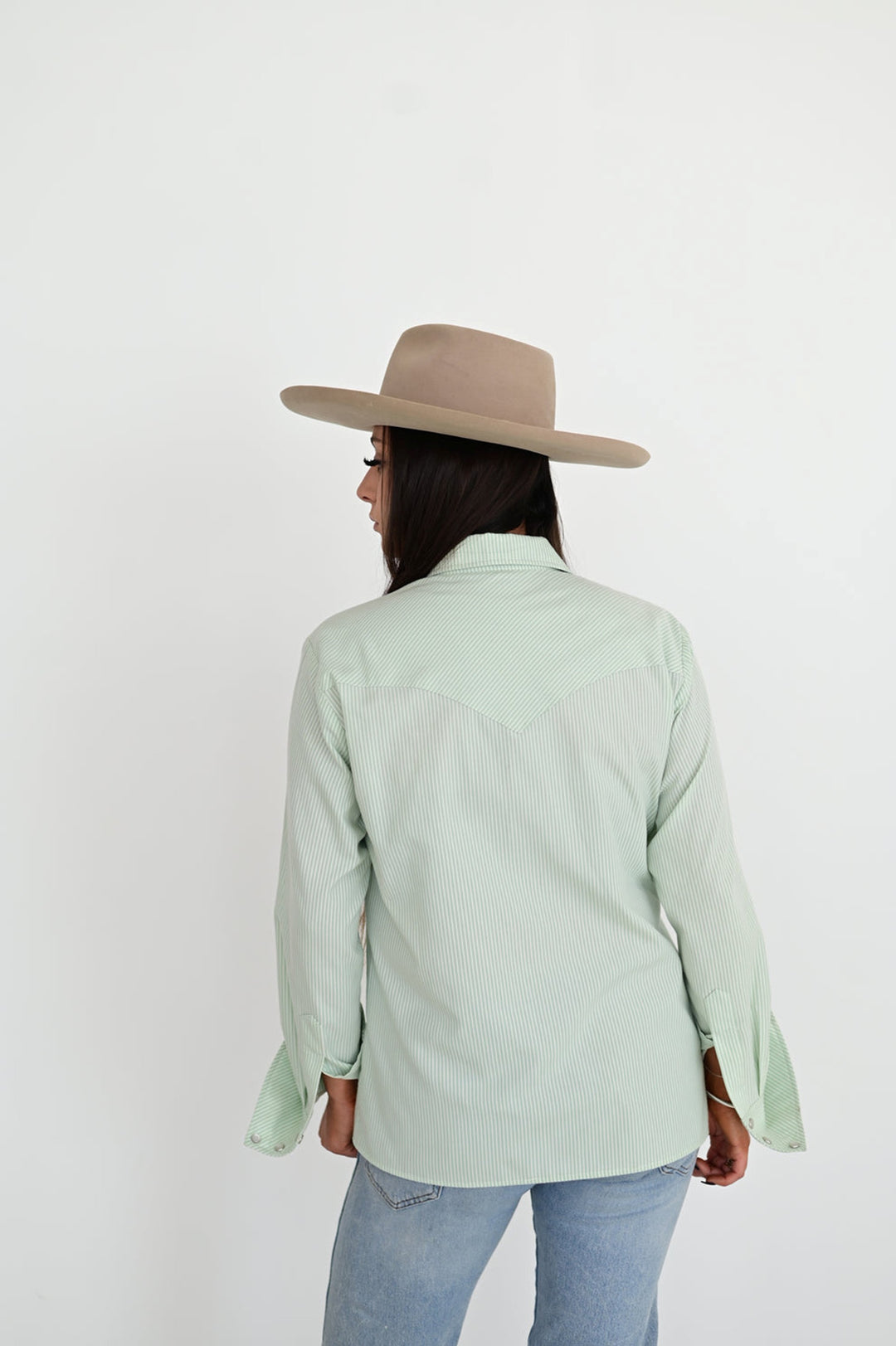 Howdy Hanny Women's Mint Stripe Pearl Snap Shirt
