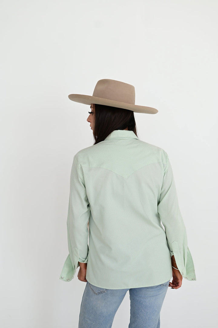 Howdy Hanny Women's Mint Stripe Pearl Snap Shirt