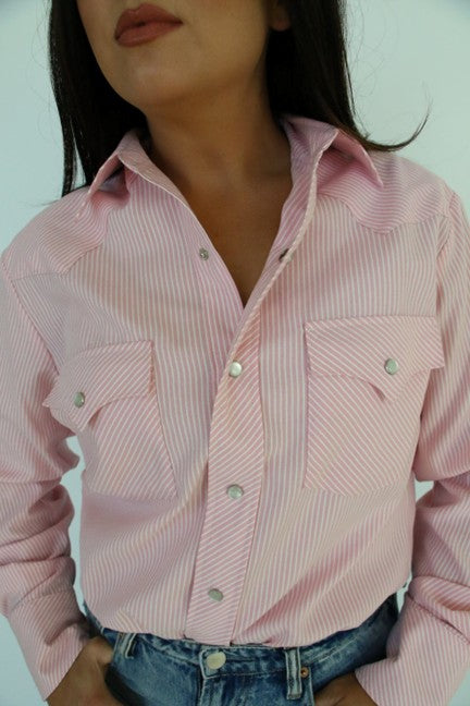 Howdy Hanny Women's Pink Stripe Pearl Snap Shirt