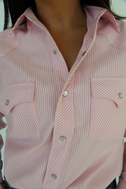 Howdy Hanny Women's Pink Stripe Pearl Snap Shirt