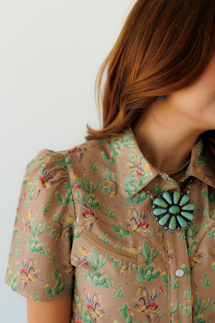 Howdy Hanny Women's Retro Cactus Peral Snap Shirt