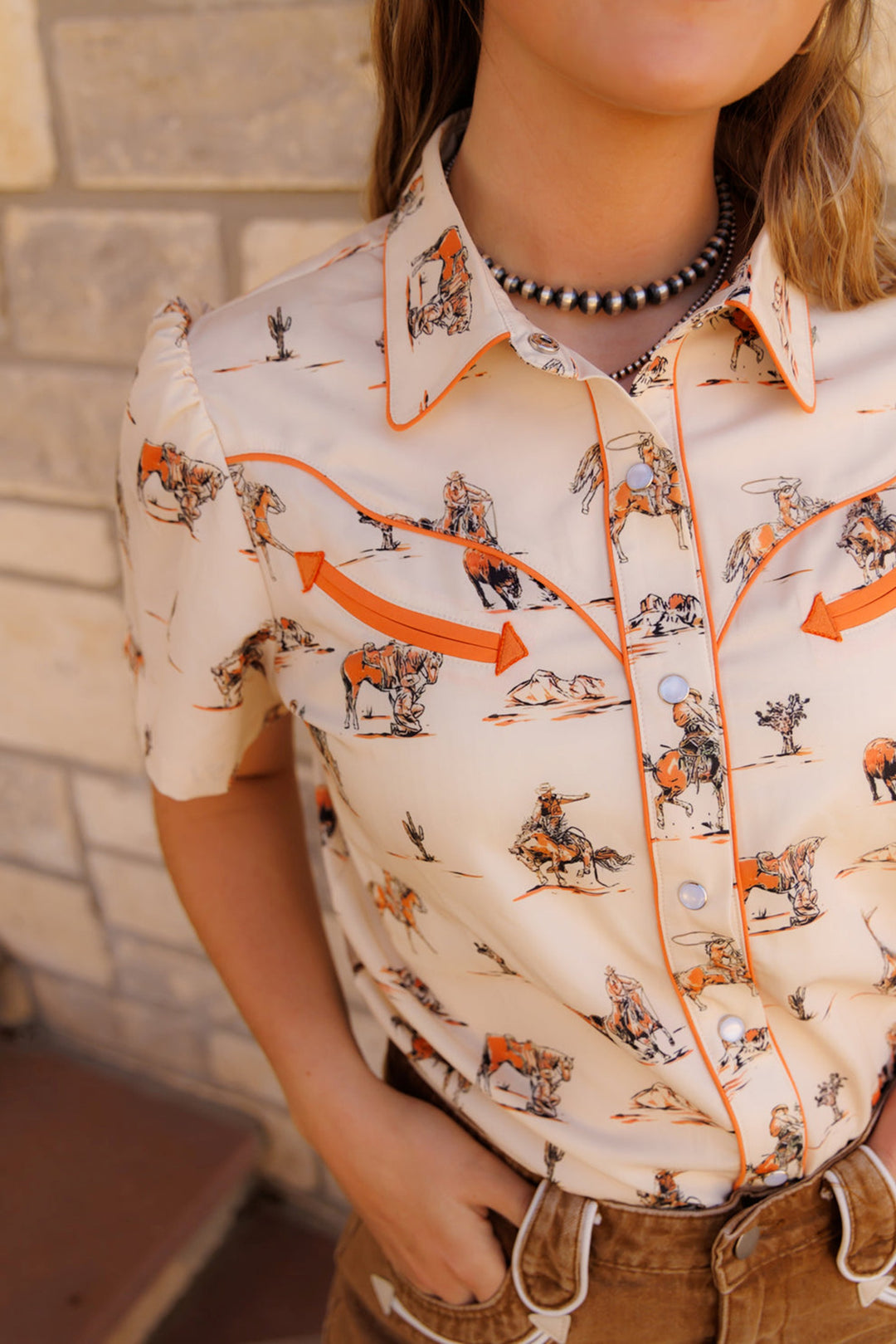 Howdy Hanny Women's Neutral Western Things Pearl Snap Shirt