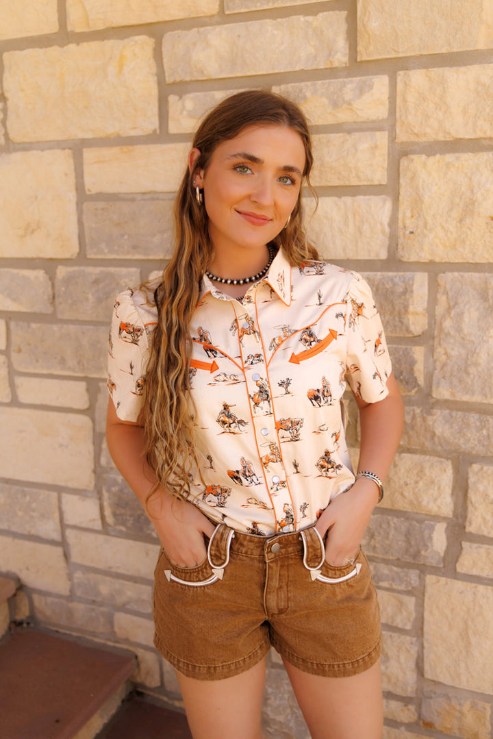 Howdy Hanny Women's Neutral Western Things Pearl Snap Shirt