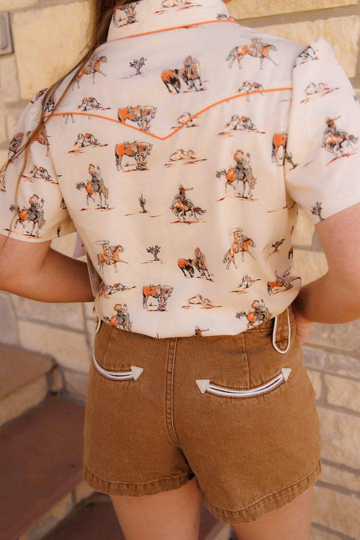 Howdy Hanny Women's Neutral Western Things Pearl Snap Shirt