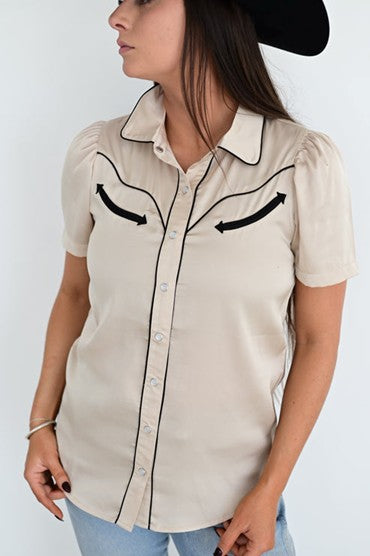 Howdy Hanny Ivory and Black Satin Pearl Snap Shirt