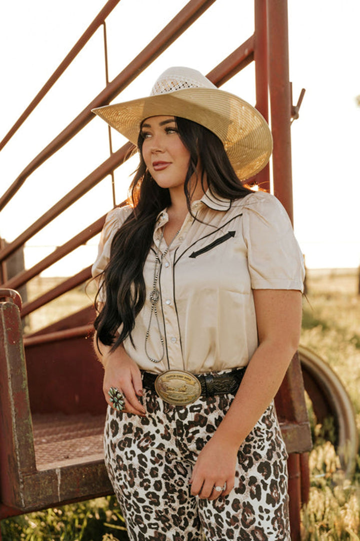 Howdy Hanny Ivory and Black Satin Pearl Snap Shirt