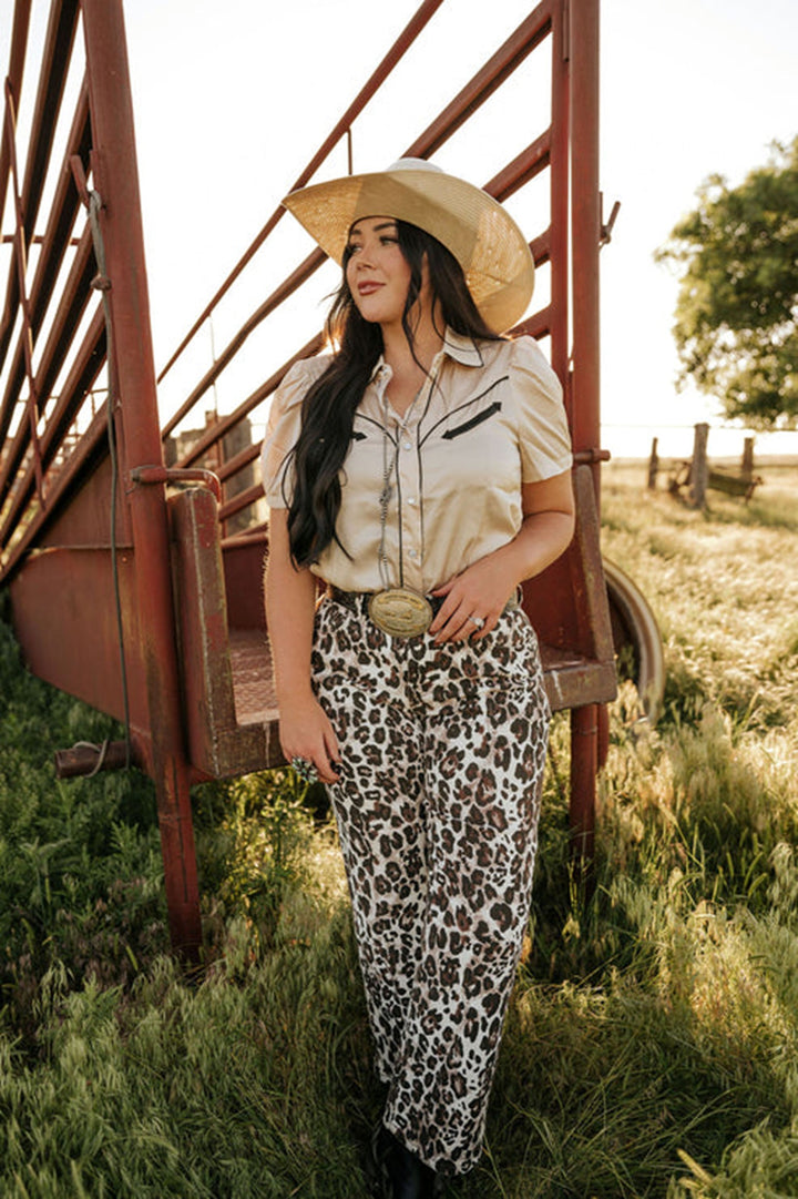 Howdy Hanny Ivory and Black Satin Pearl Snap Shirt