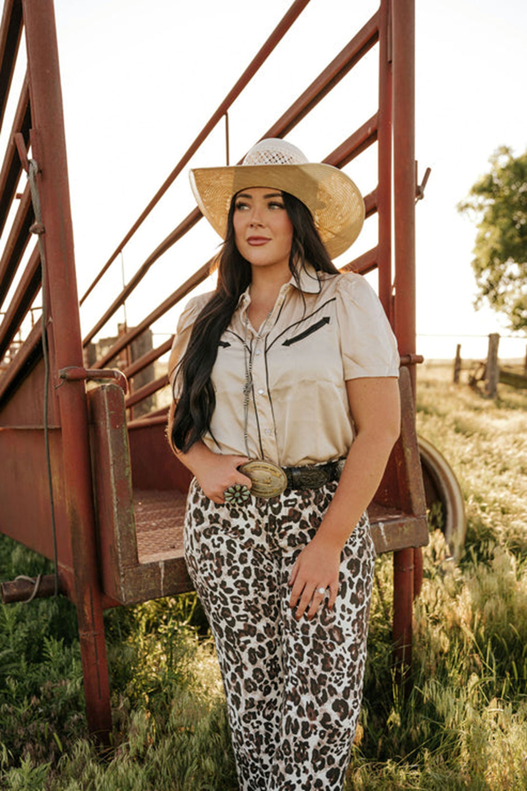 Howdy Hanny Ivory and Black Satin Pearl Snap Shirt