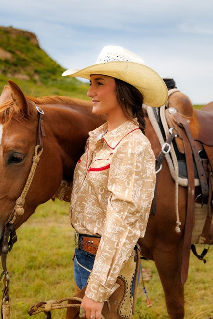 Howdy Hanny Women's Cowboy Feather Snap Shirt