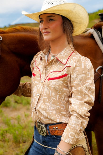 Howdy Hanny Women's Cowboy Feather Snap Shirt