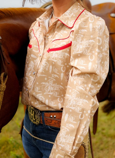Howdy Hanny Women's Cowboy Feather Snap Shirt