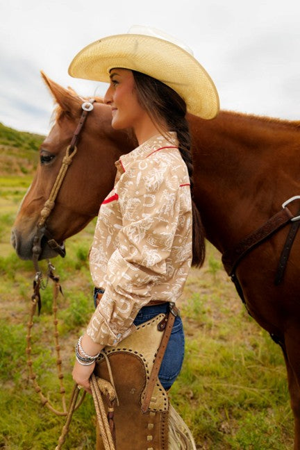 Howdy Hanny Women's Cowboy Feather Snap Shirt