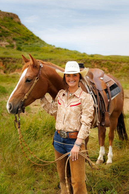 Howdy Hanny Women's Cowboy Feather Snap Shirt