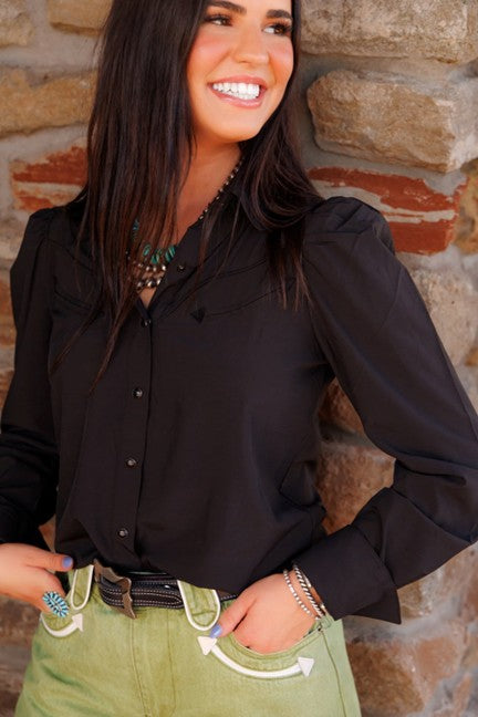 Howdy Hanny Women's Black Performance Pearl Snap Shirt