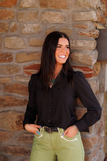 Black Performance Pearl Snap Shirt