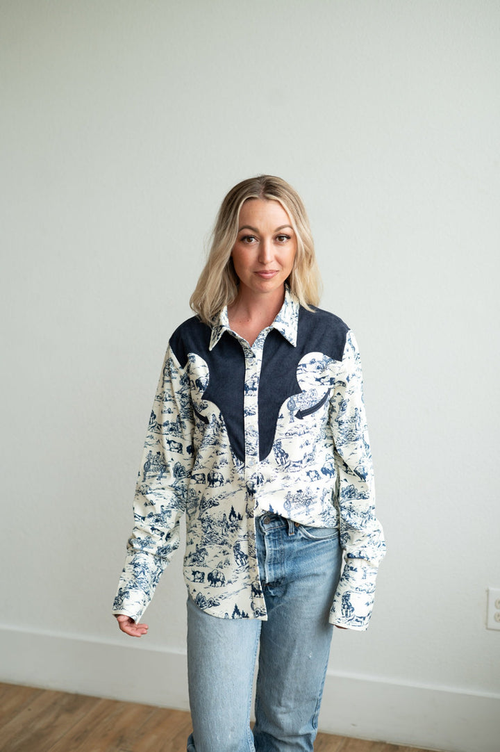 Howdy Hanny Women's Navy Cowboy Buffalo Top