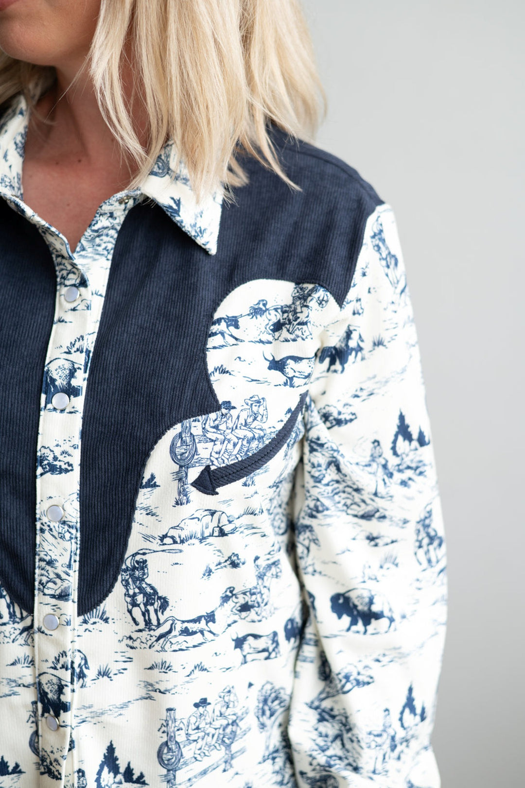 Howdy Hanny Women's Navy Cowboy Buffalo Top