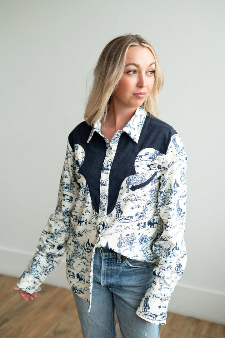 Howdy Hanny Women's Navy Cowboy Buffalo Top