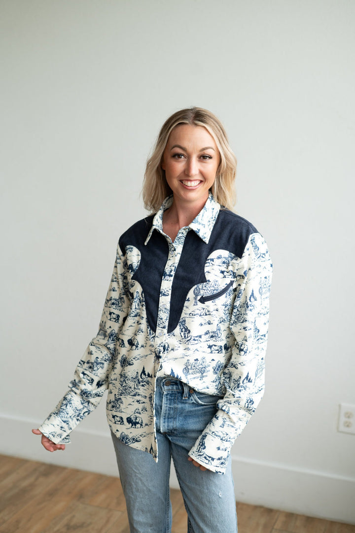 Howdy Hanny Women's Navy Cowboy Buffalo Top