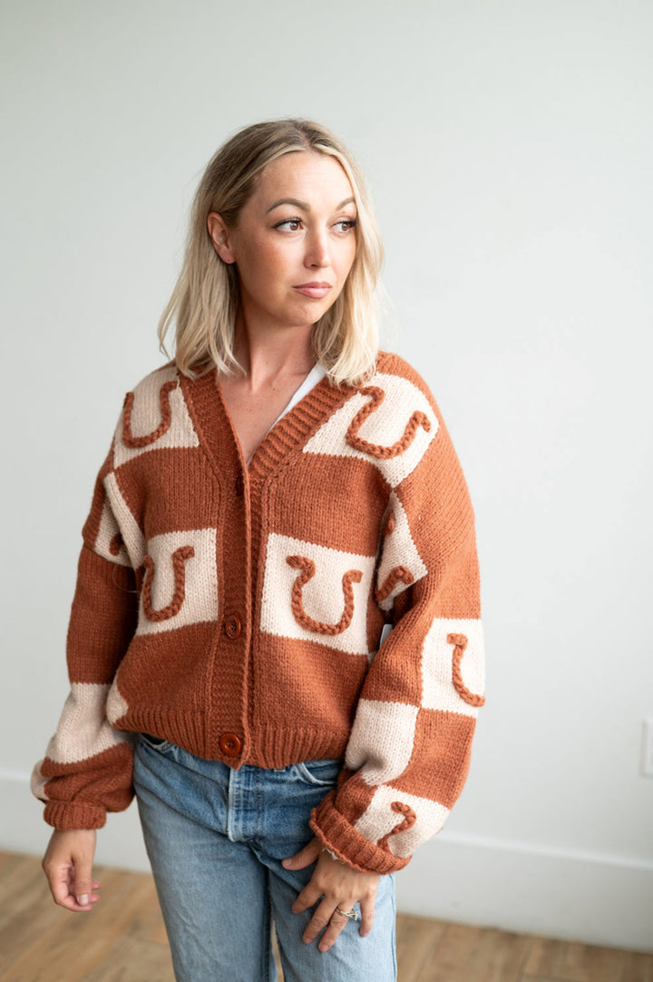 Howdy Hanny Women's Brown Horseshoe Cardigan