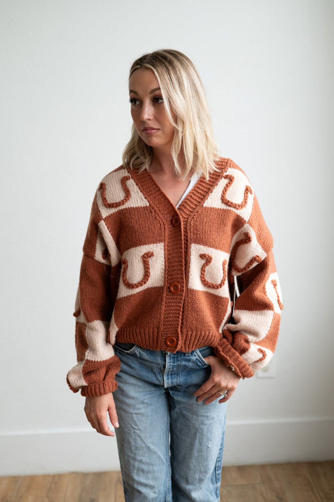 Howdy Hanny Women's Brown Horseshoe Cardigan