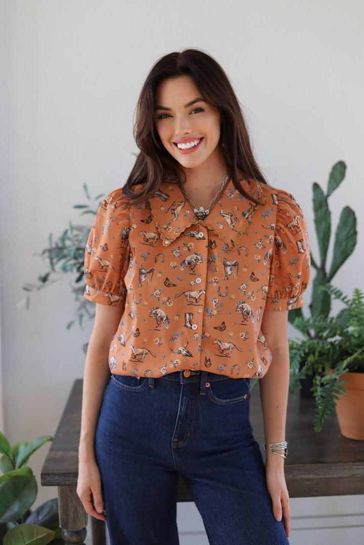 Howdy Hanny Butterflies and Horses Top
