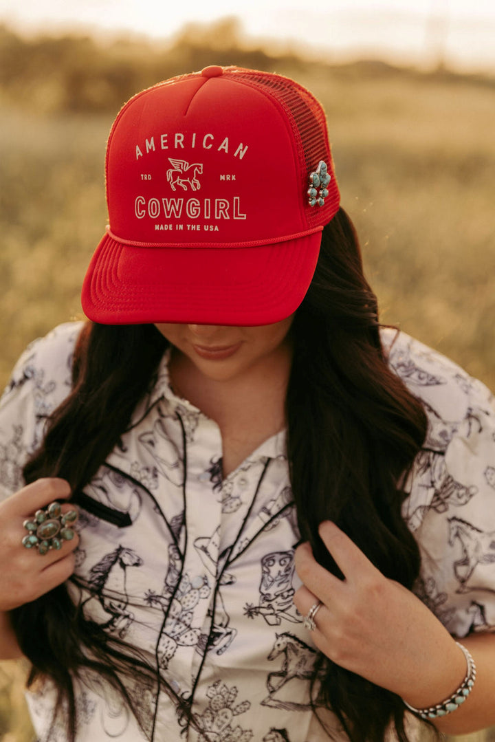 Howdy Hanny Red American Cowgirl Trucker Cap