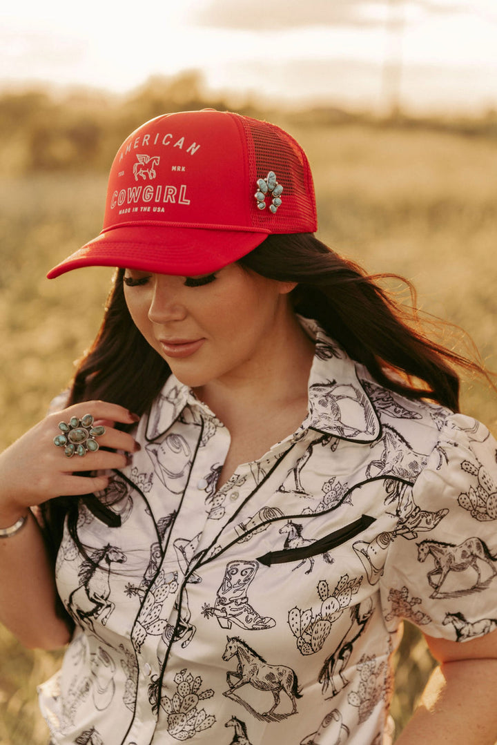 Howdy Hanny Red American Cowgirl Trucker Cap