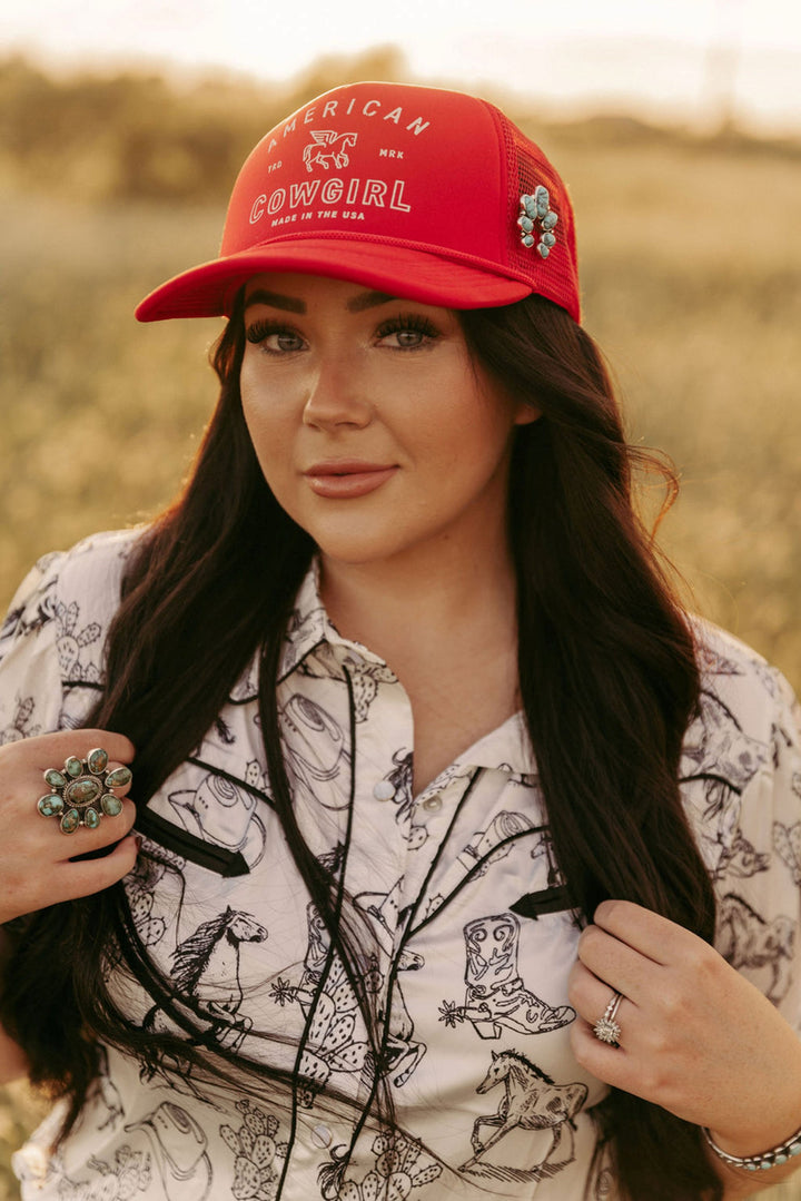 Howdy Hanny Red American Cowgirl Trucker Cap