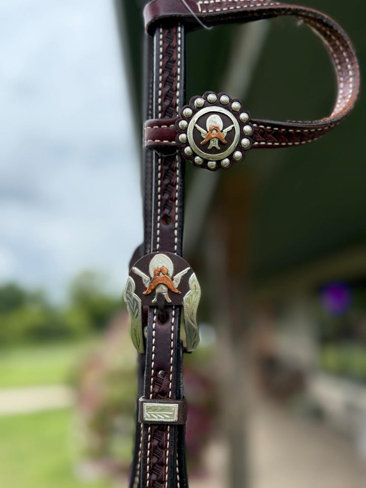 Cowperson Tack Dark Oiled One Ear Headstall-Gunslinger Buckle and Concho Set