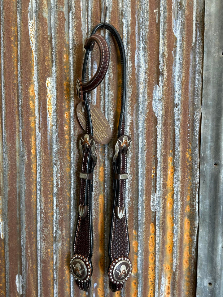 Cowperson Tack Dark Oiled One Ear Headstall-Gunslinger Buckle and Concho Set