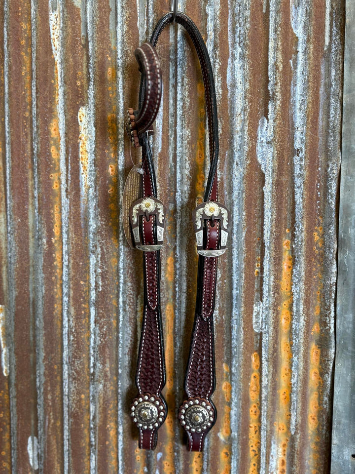 Cowperson Tack Dark Oiled One Ear Headstall-Floral Star Concho