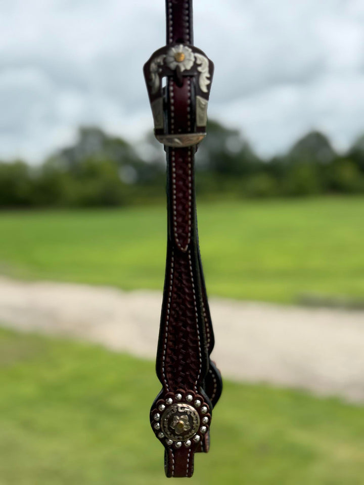Cowperson Tack Dark Oiled One Ear Headstall-Floral Star Concho