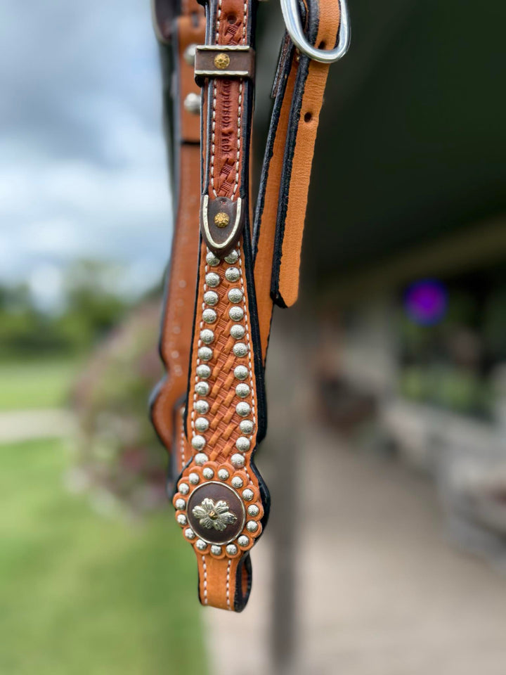 Cowperson Tack Dotted Light Oiled X-Browband Headstall