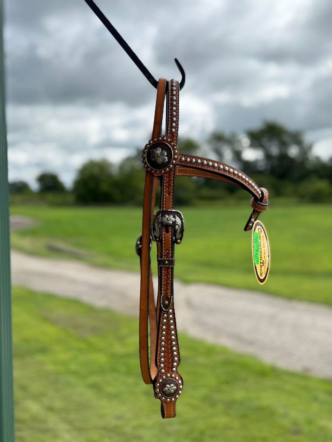 Cowperson Tack Dotted Light Oiled X-Browband Headstall