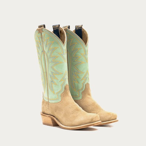 Hyer Women's Iced Mint and Sand Roughout Rose Hill Western Boot