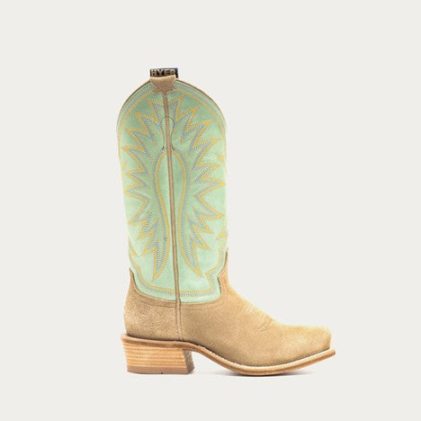 Hyer Women's Iced Mint and Sand Roughout Rose Hill Western Boot